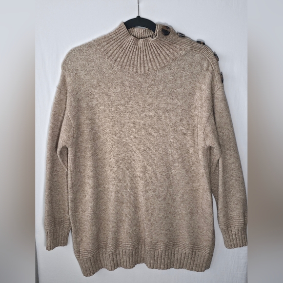Anthropologie Sweaters - Anthro Margarita Button Mock Tunic Oatmeal Sweater Light Academia Coquette Boho